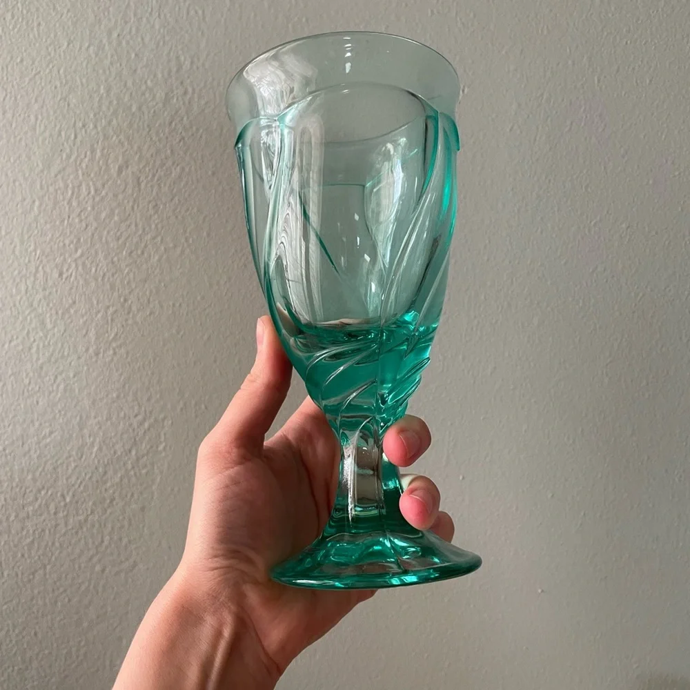 Noritake | Vintage 90s Aquamarine Swirl Ice Cream Chalice Glasses